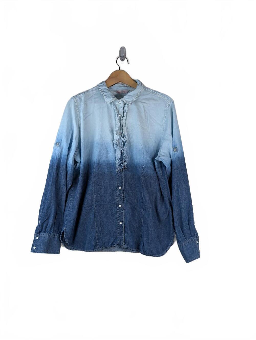 River & Rose Women's Ruffled Dip-Dye Denim Shirt‎ XL